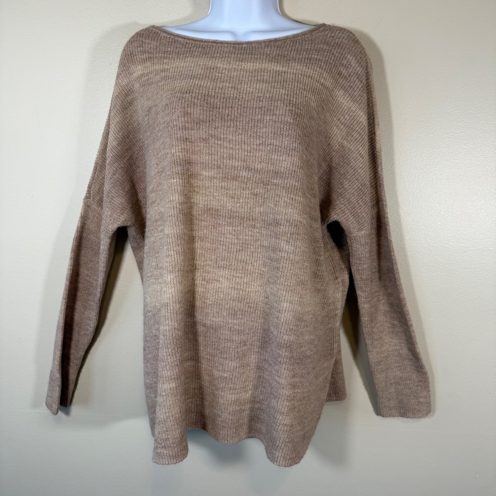 J Jill Sweater Knit Ombre Tan‎ Beige Boat Neck Long Sleeve Womens Medium Cotton